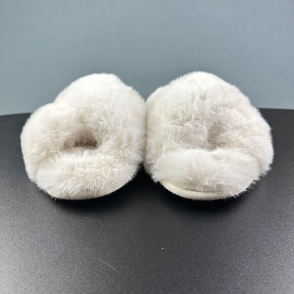 Abercrombie Fitch Faux Fur Slippers Size M/L Criss Cross Slip On Open Toe Shoes* - Picture 4 of 13